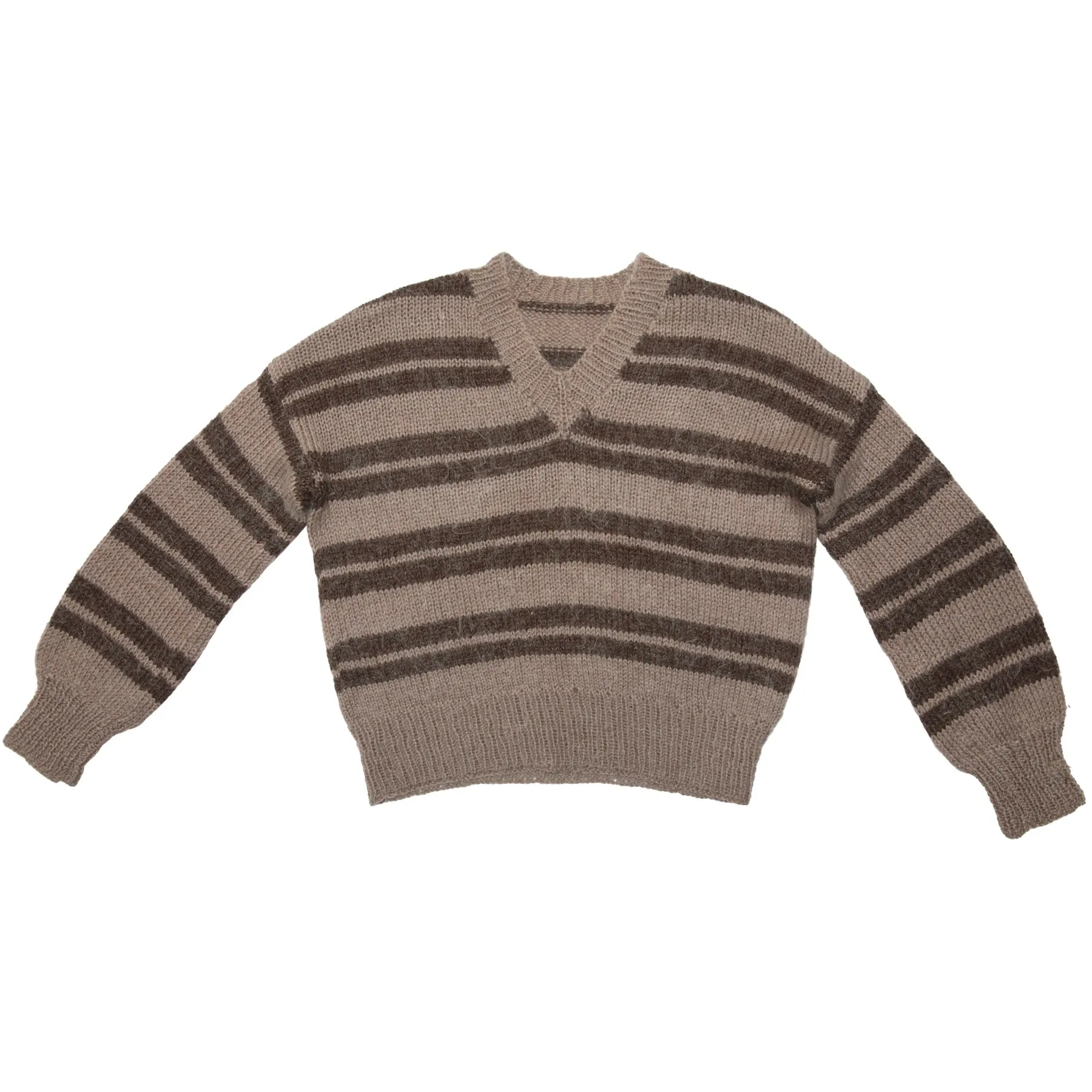 70s Collegiate Loose Mid Guage Mohair Yarn V Neck Pullover