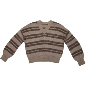70s Collegiate Loose Mid Guage Mohair Yarn V Neck Pullover