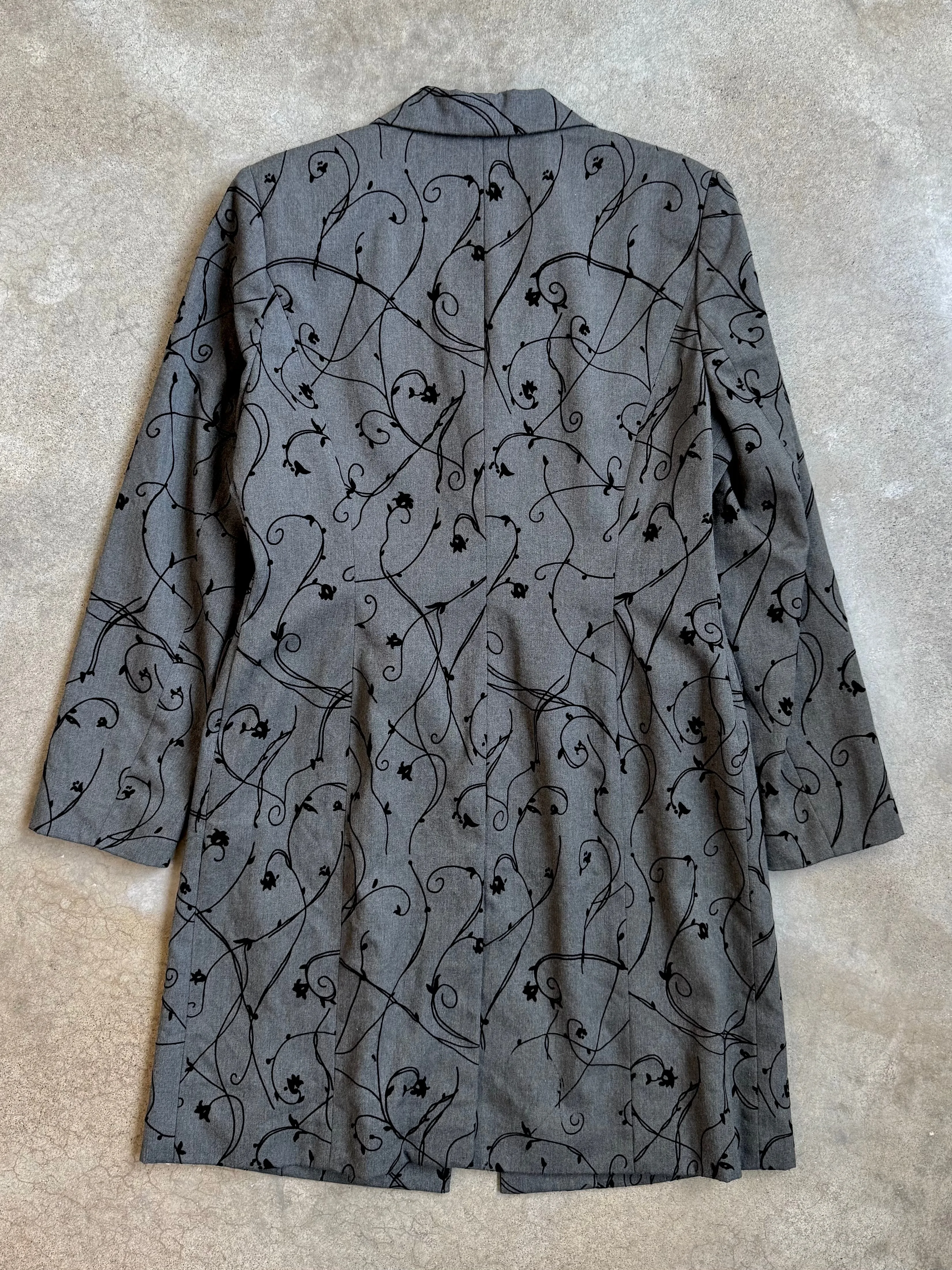 90s Vintage Grey Floral Vine Patterned Longline Tailored Jacket (M/L)