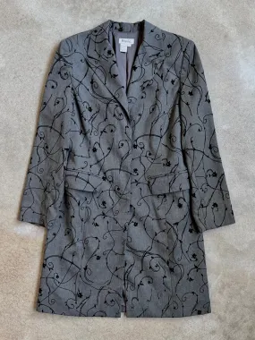 90s Vintage Grey Floral Vine Patterned Longline Tailored Jacket (M/L)