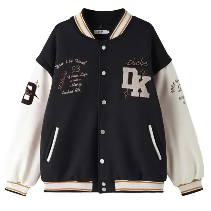 American Fashion Trend Letter Embroidered Zipper Jacket and Coat Women Street New Hip Hop Retro Baseball Uniform Unisex Coat