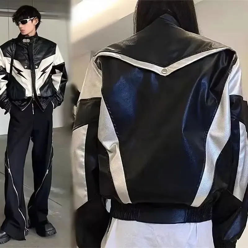American Leather Jacket Hip Hop Jackets for Men Harajuku Fashion Pu Motorcycle Racing Suit Hiphop Trendy Coats