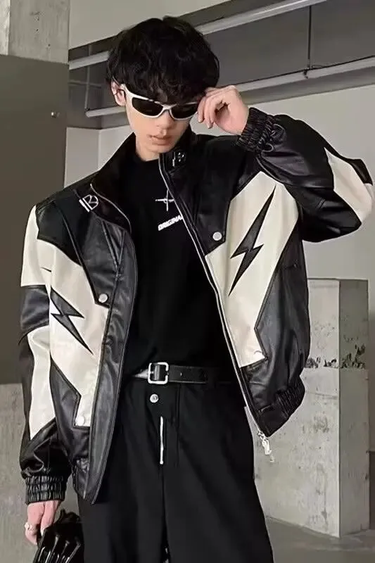 American Leather Jacket Hip Hop Jackets for Men Harajuku Fashion Pu Motorcycle Racing Suit Hiphop Trendy Coats