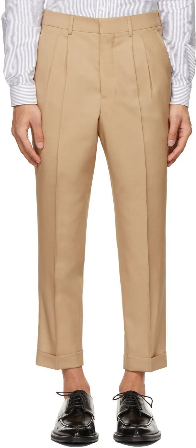 AMI Alexandre Mattiussi Beige Tropical Wool Carrot Fit Trousers