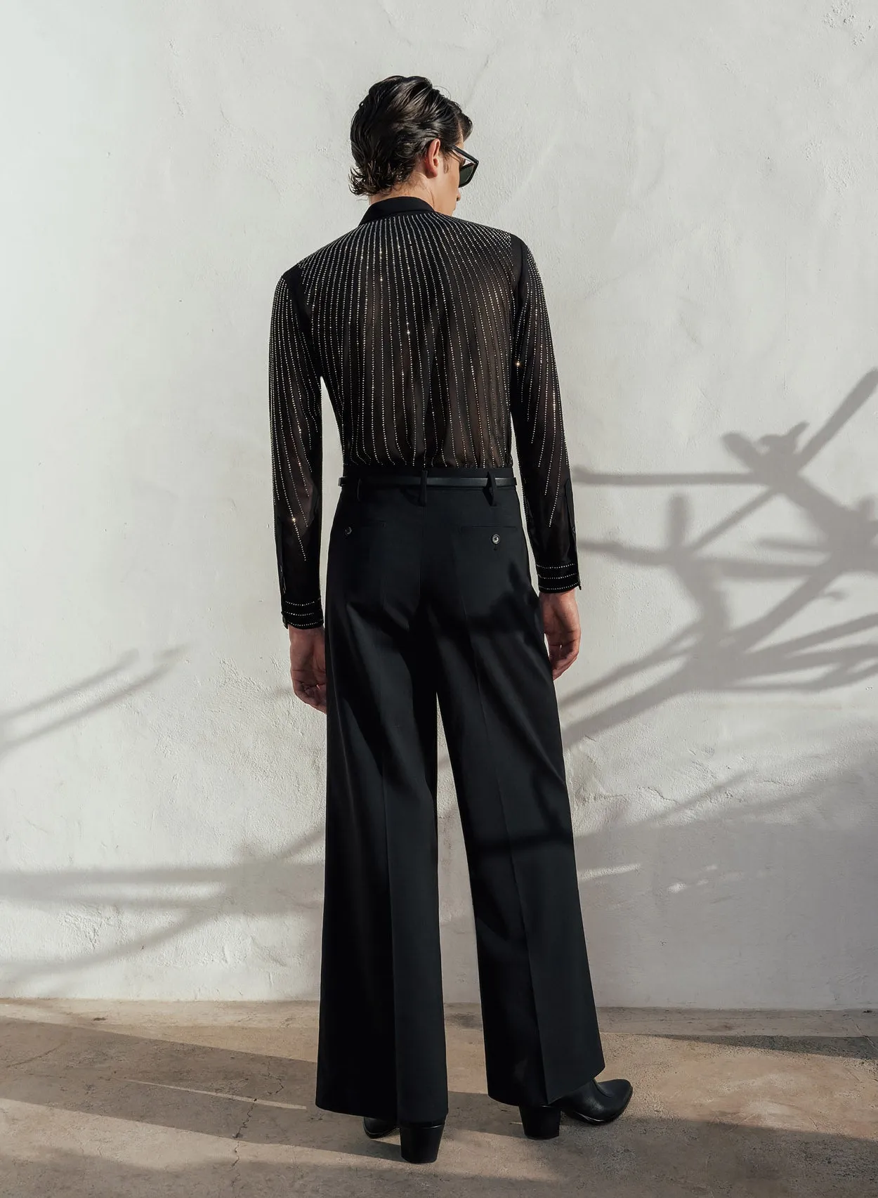 Black Wide Leg Flare Wool Trousers