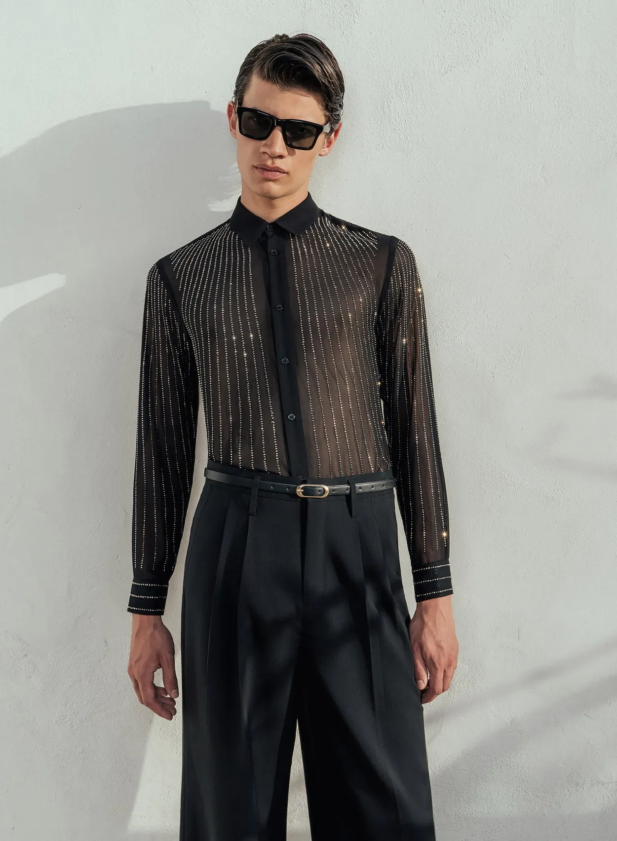 Black Wide Leg Flare Wool Trousers