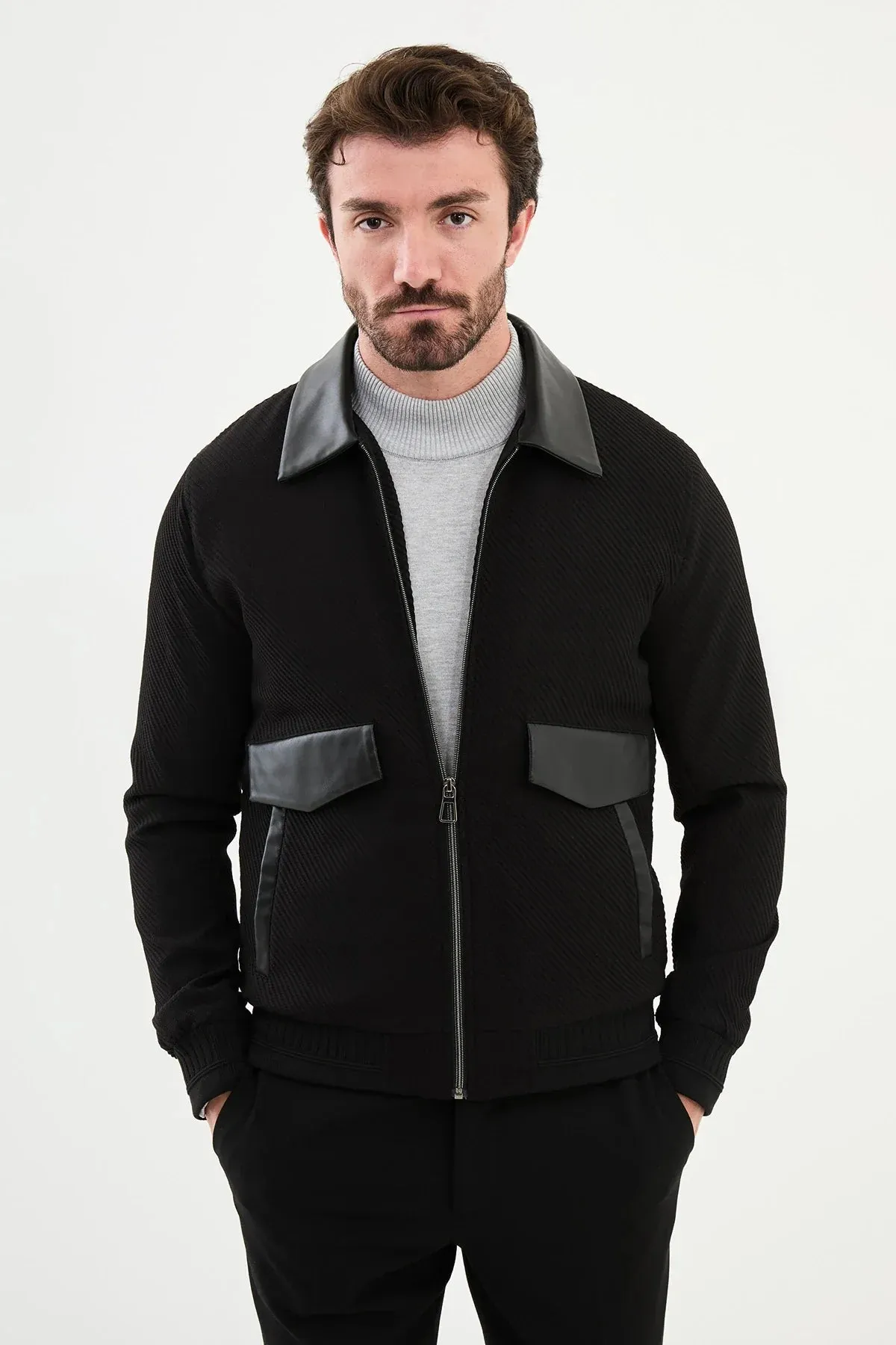 Brabion Eden Black Slim Fit Leather Coat