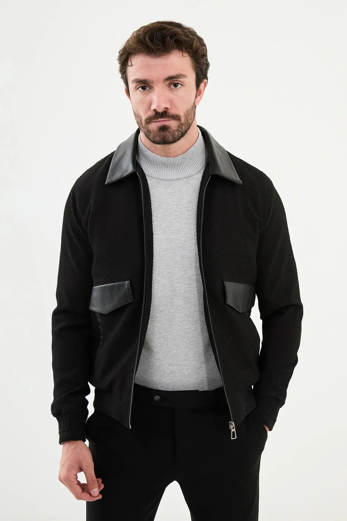 Brabion Eden Black Slim Fit Leather Coat