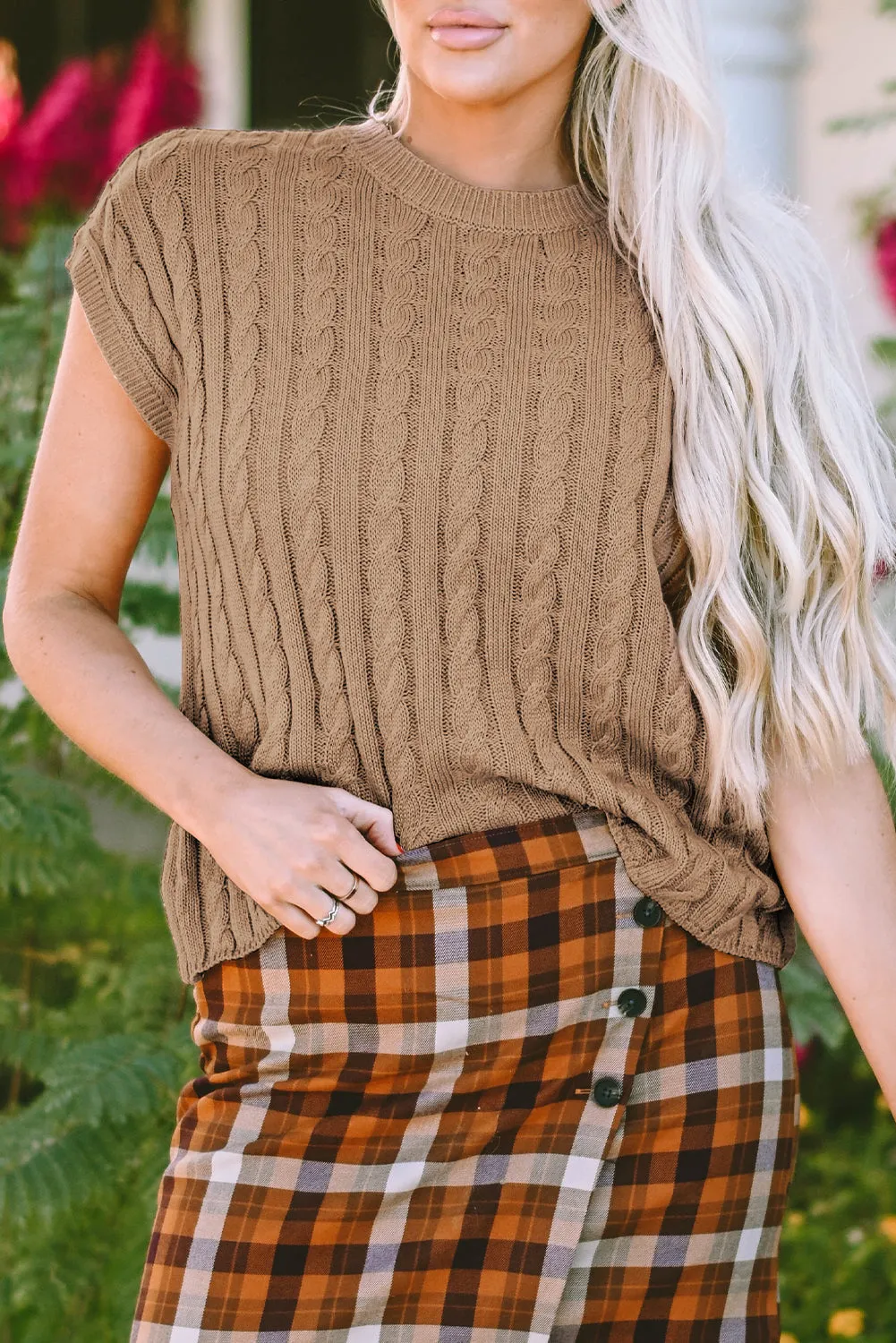 Cable Knit Short Sleeve Sweater
