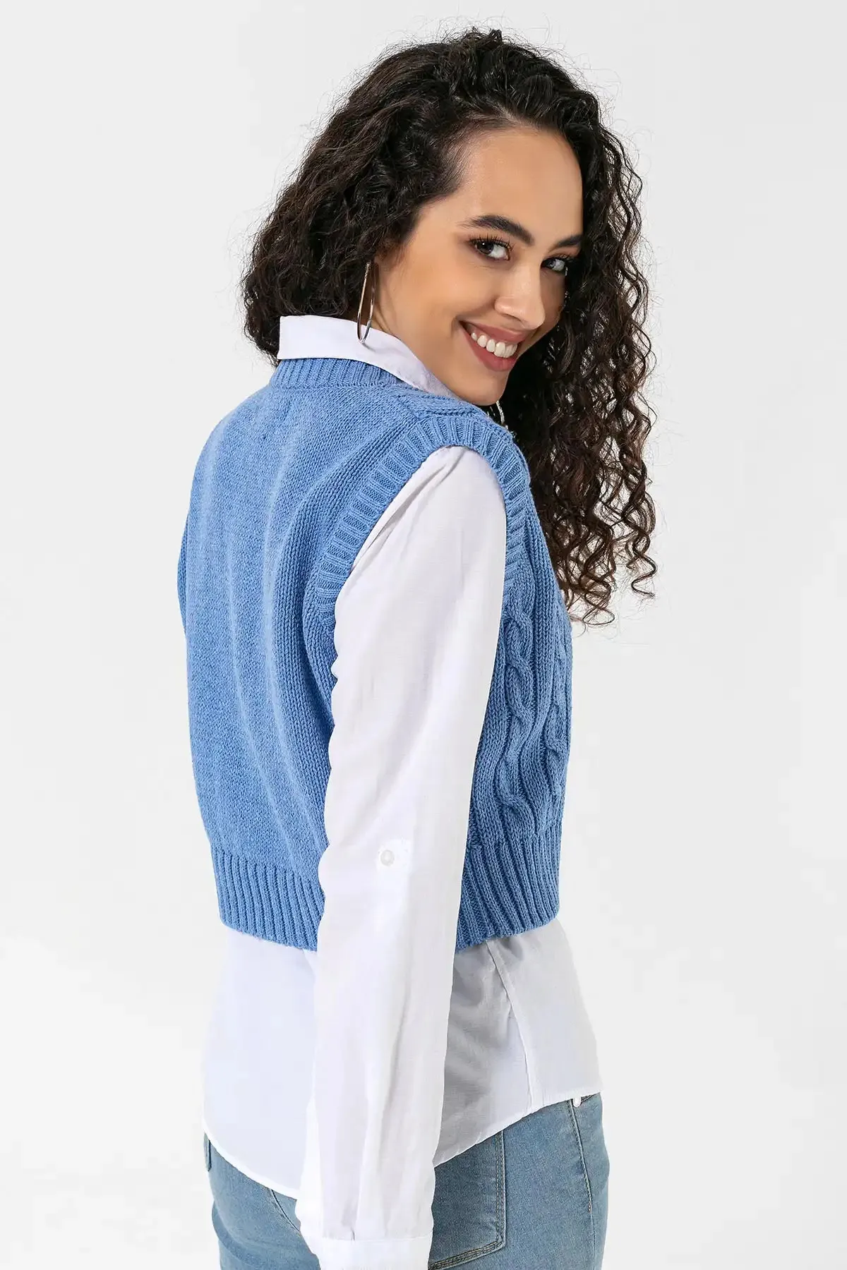 CABLE KNIT TOPS - BLUE