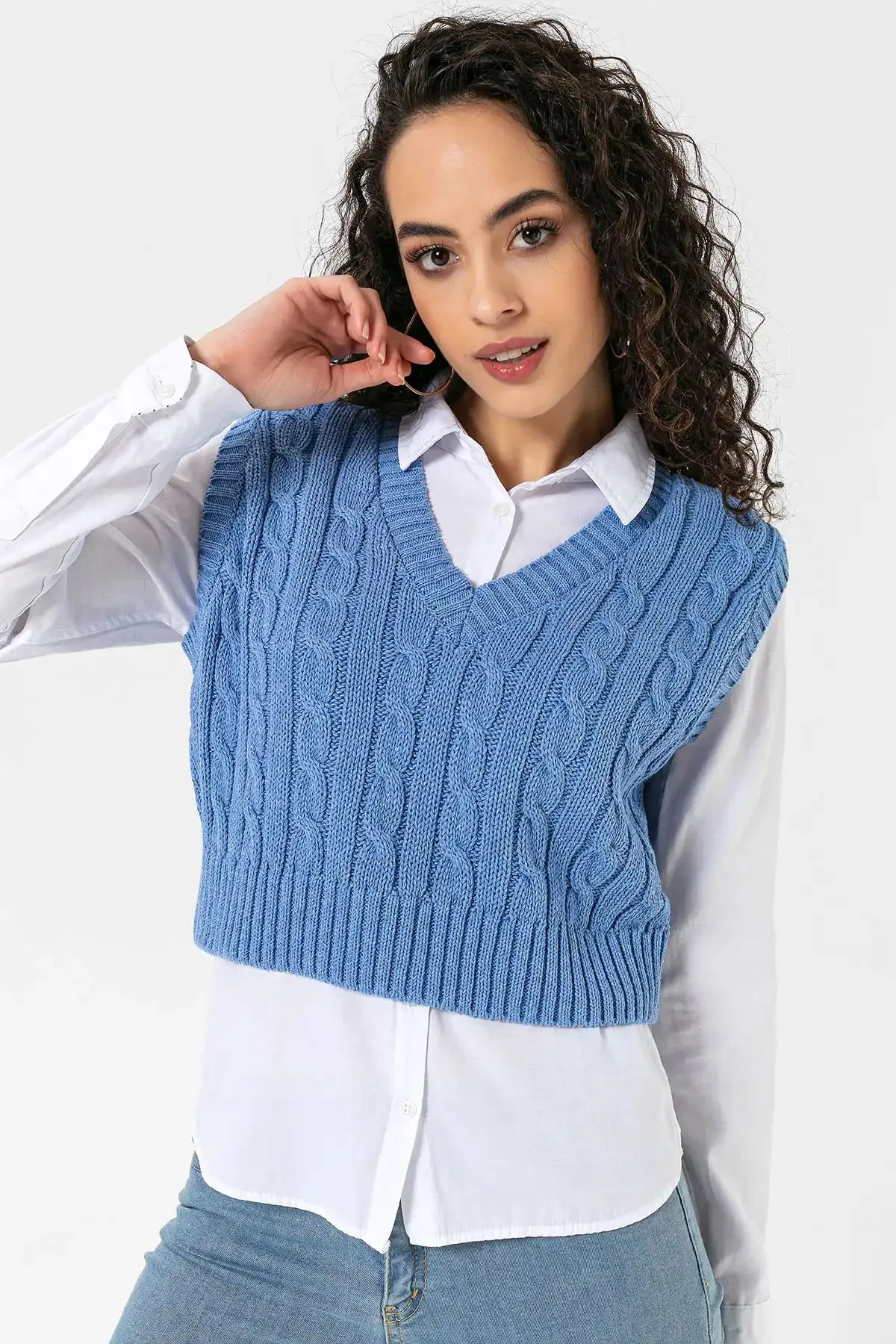CABLE KNIT TOPS - BLUE