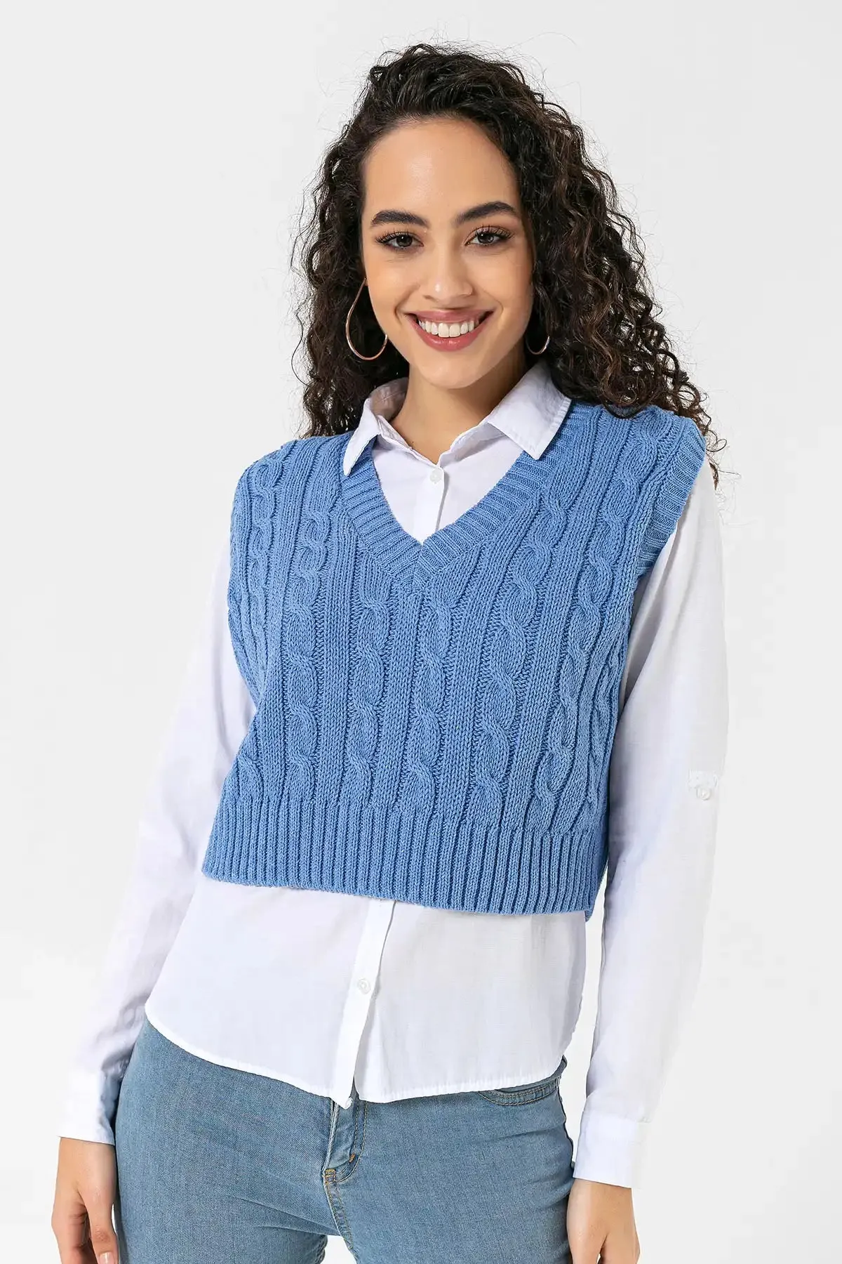 CABLE KNIT TOPS - BLUE