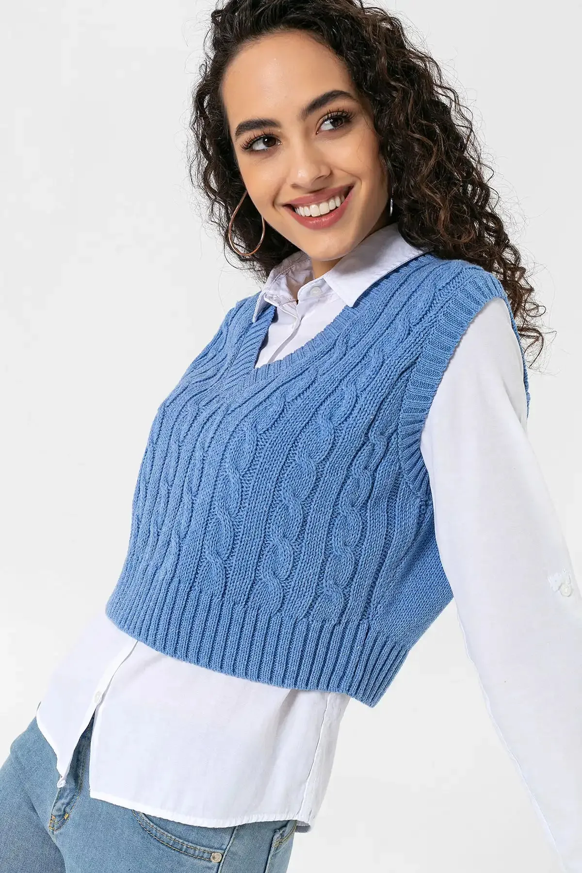 CABLE KNIT TOPS - BLUE