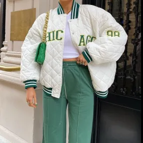 Casual Jacket Varsity Women Patchwork Print Oversized Baseball Bomber