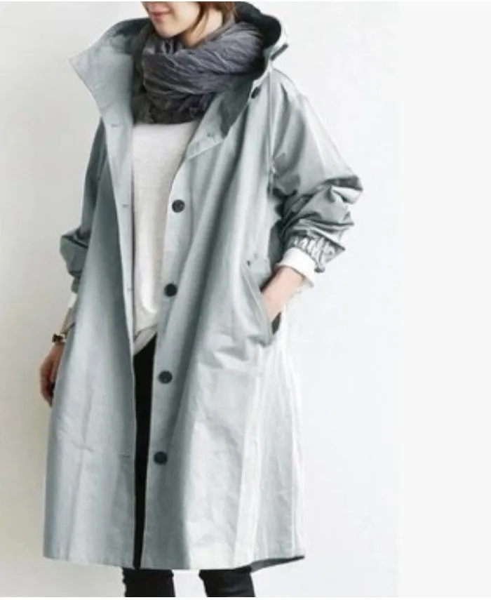 Casual Style Windbreaker Women's Mid-Length Waist Long-Sleeved Jacket