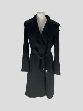Diane Von Furstenberg black wool blend belted coat size UK16/US12