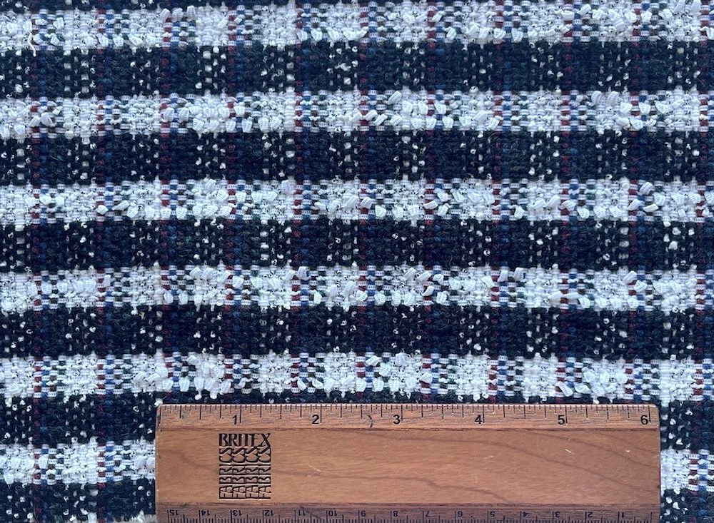 Elegant Obsidian & Bright White Check Wool Blend Bouclé (Made in Italy)