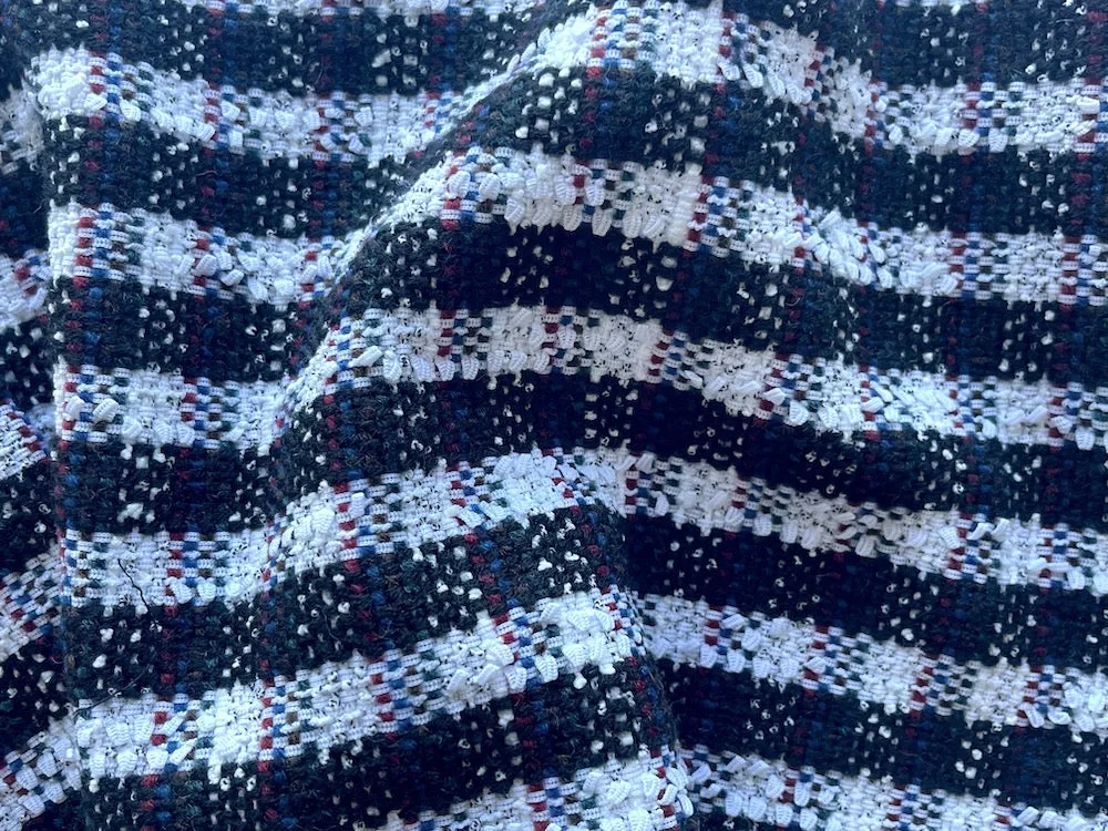 Elegant Obsidian & Bright White Check Wool Blend Bouclé (Made in Italy)