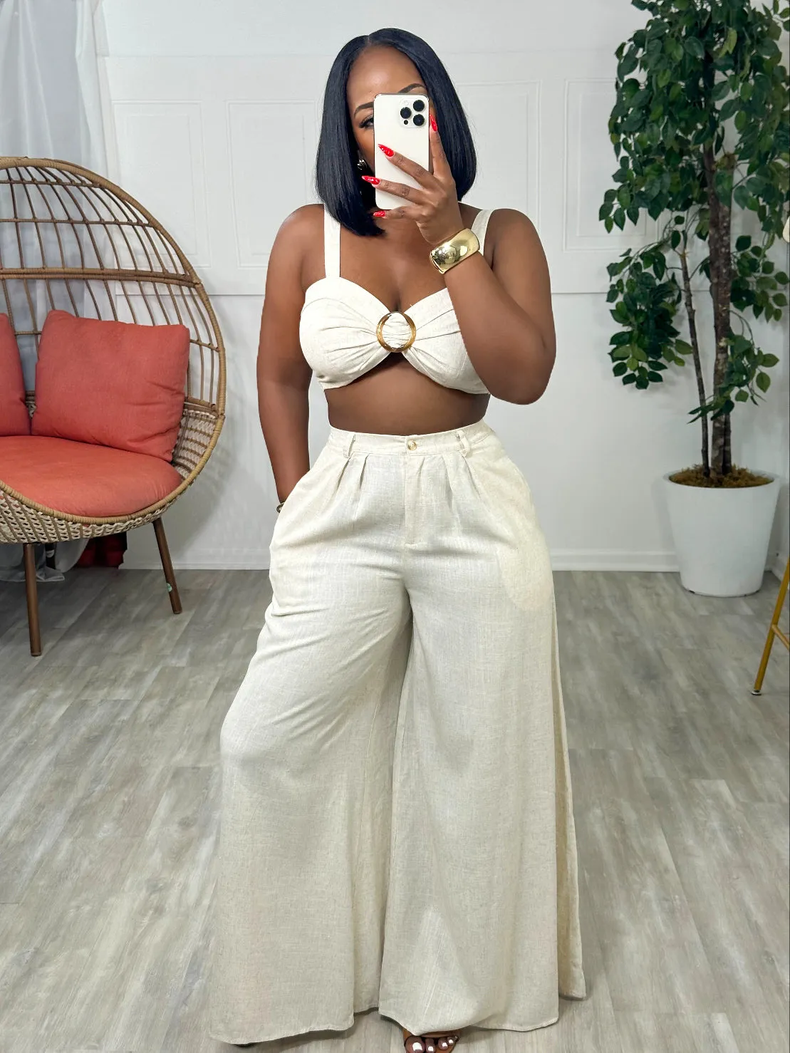 EMENO LINEN PANTS SET (OATMEAL)
