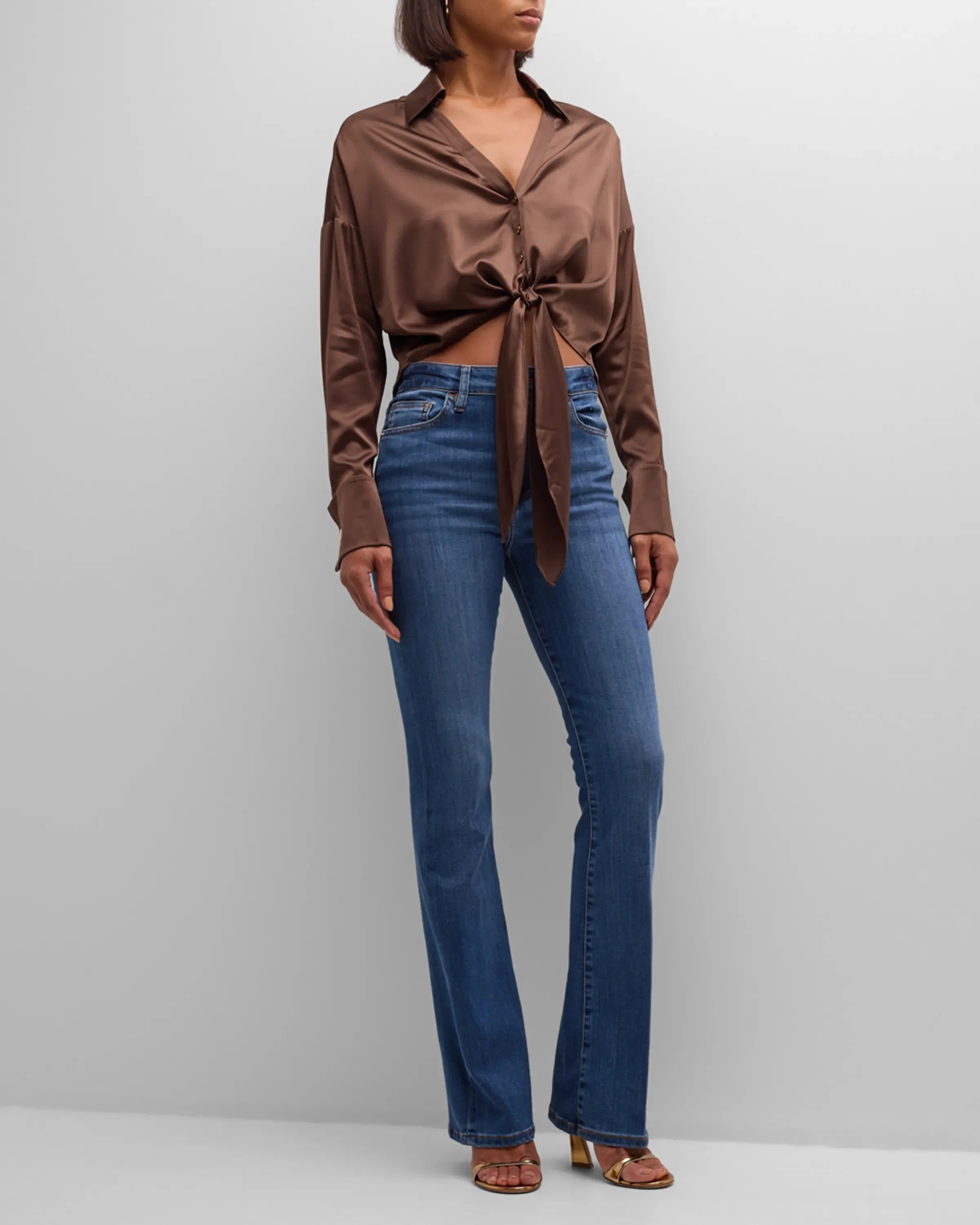 Farrah Silk Tie Front Blouse - Desert