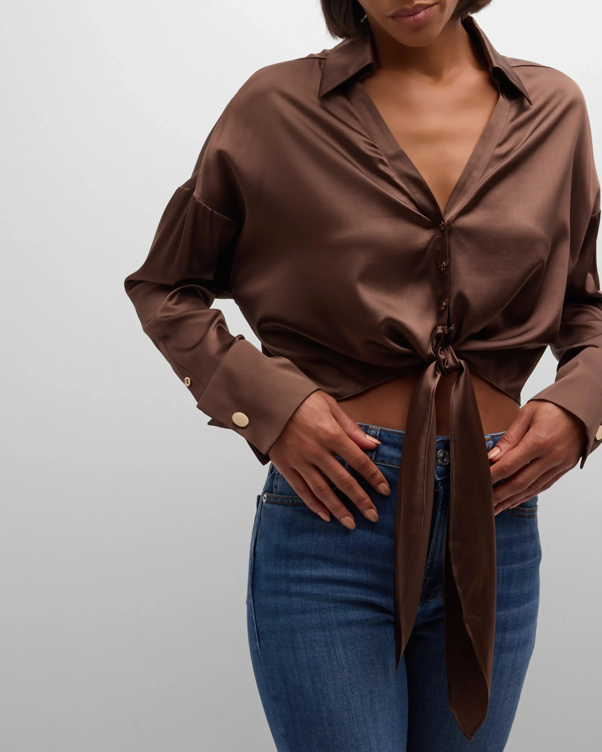 Farrah Silk Tie Front Blouse - Desert