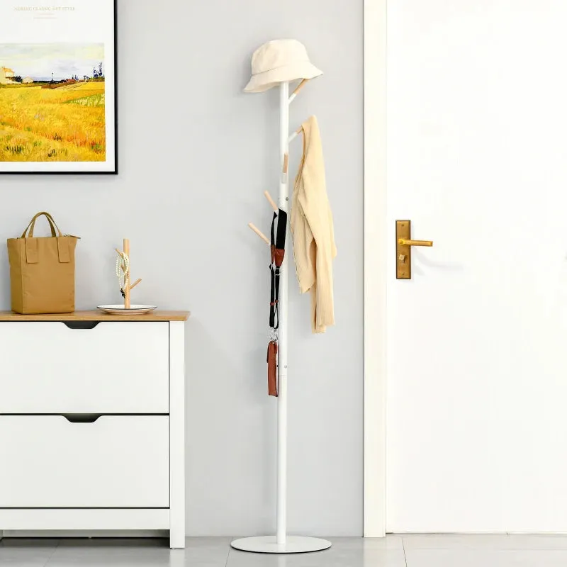 HOMCOM Coat Rack with 6 Hooks 174cm - White