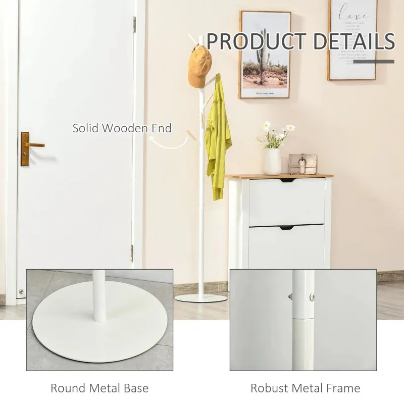 HOMCOM Coat Rack with 6 Hooks 174cm - White