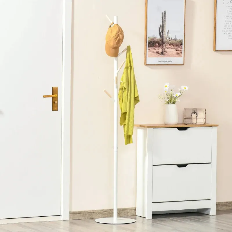 HOMCOM Coat Rack with 6 Hooks 174cm - White