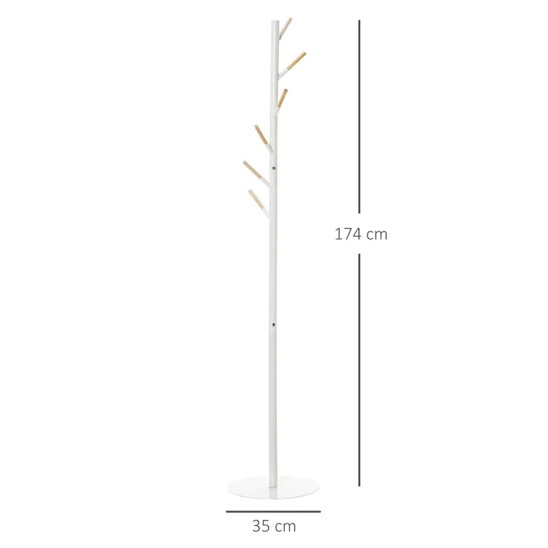 HOMCOM Coat Rack with 6 Hooks 174cm - White