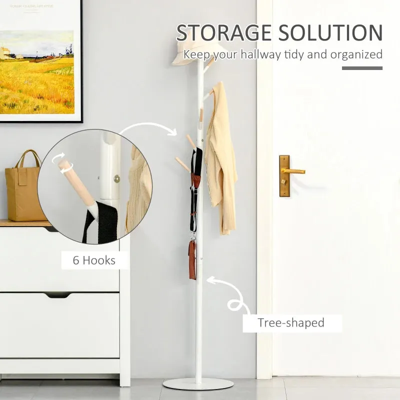HOMCOM Coat Rack with 6 Hooks 174cm - White