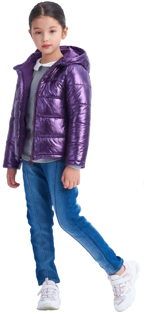 IKALI Girls Winter Puffer Jacket Lightweight Outwear Girls Purple (3-12Y)