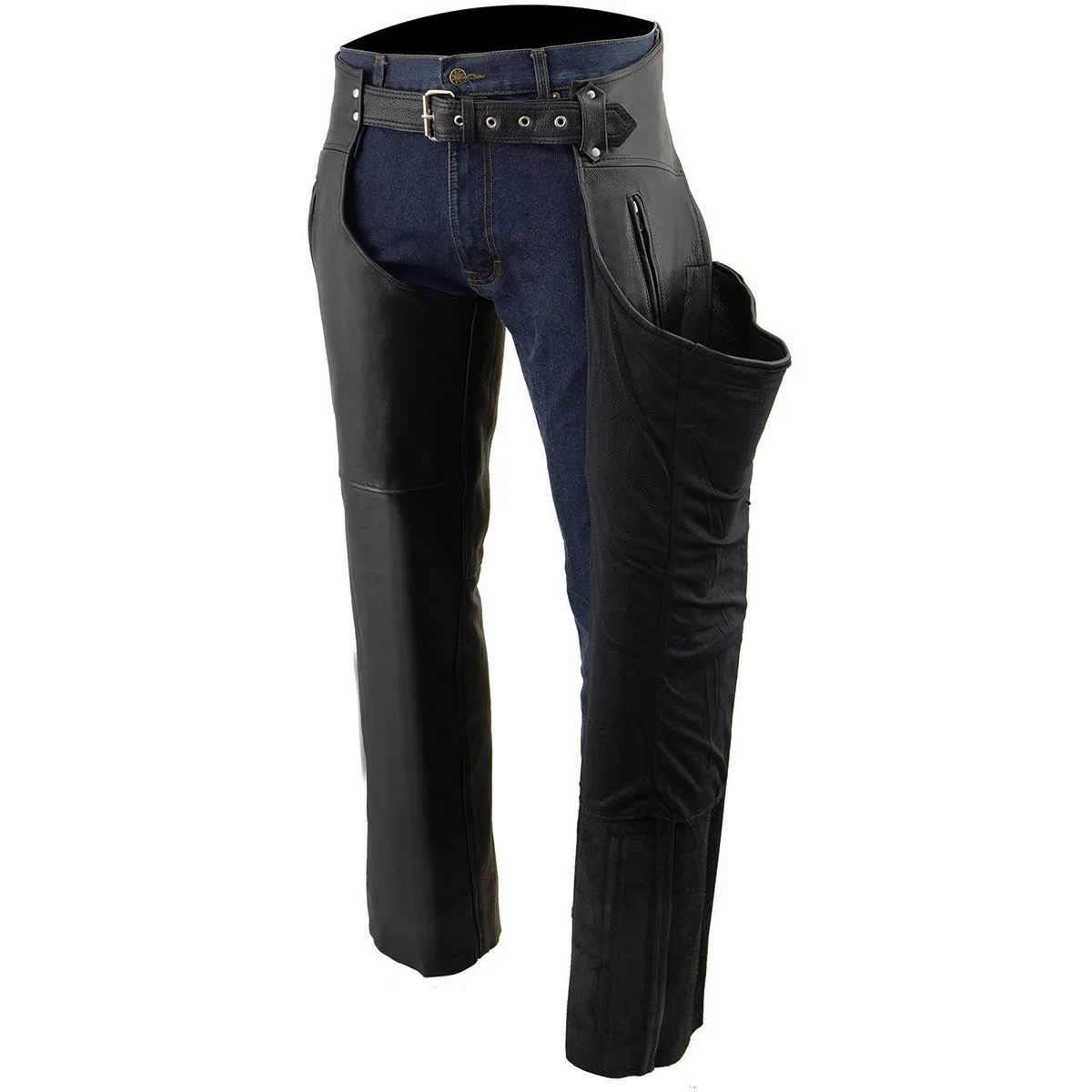 Milwaukee Leather Men's Black Premium Leather Motorcycle Rider Chaps