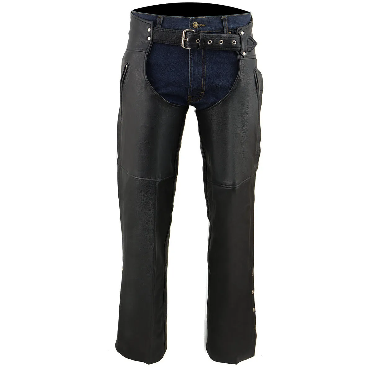 Milwaukee Leather Men's Black Premium Leather Motorcycle Rider Chaps