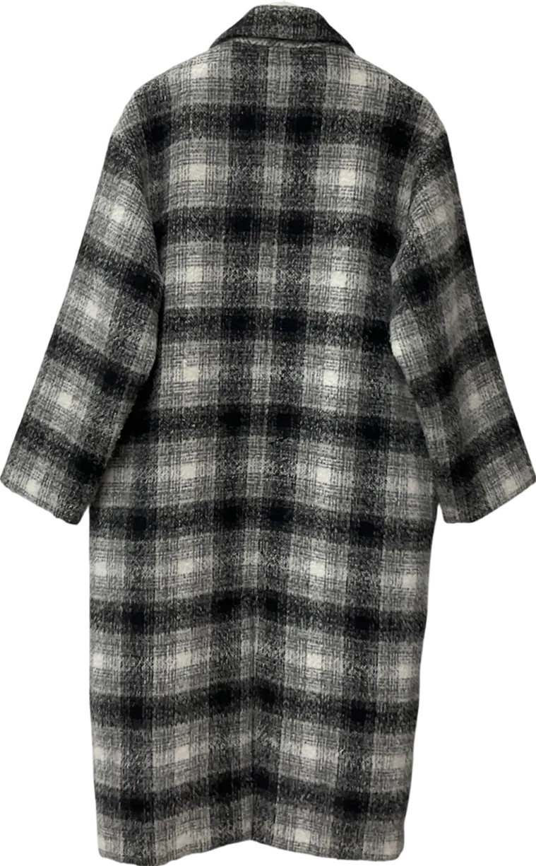 Monki Long Oversized Double-breasted Black And White Checkered Trench Coat UK M