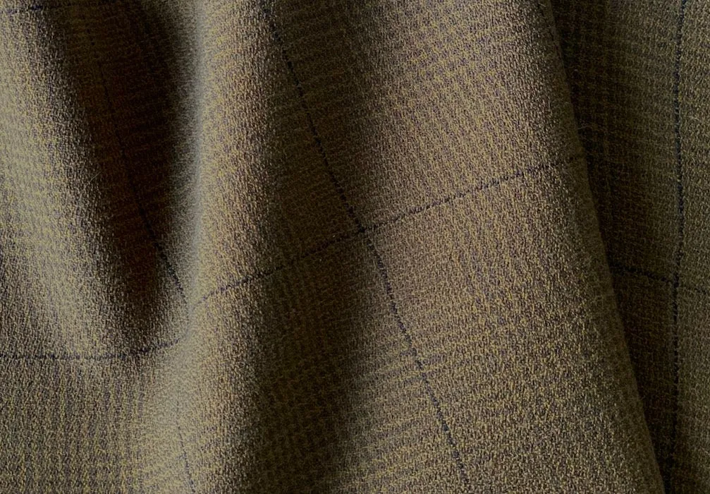 Mushroom Houndtooth Plaid Stretch Virgin Wool Crepe (Made in Italy)