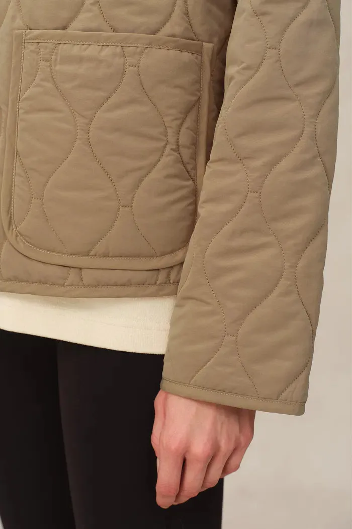 Olivia Khaki Cropped Lightweight Puffer Jacket in High-Density Water-Repellent Fabric