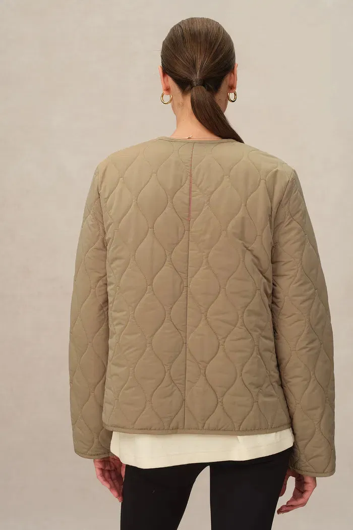 Olivia Khaki Cropped Lightweight Puffer Jacket in High-Density Water-Repellent Fabric