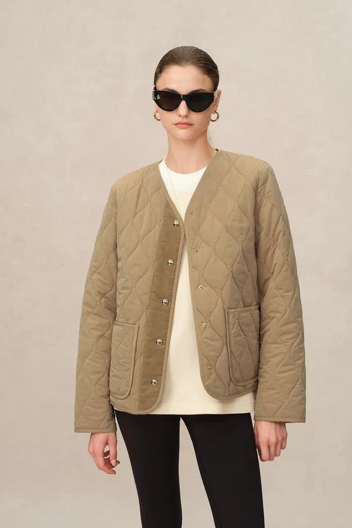 Olivia Khaki Cropped Lightweight Puffer Jacket in High-Density Water-Repellent Fabric