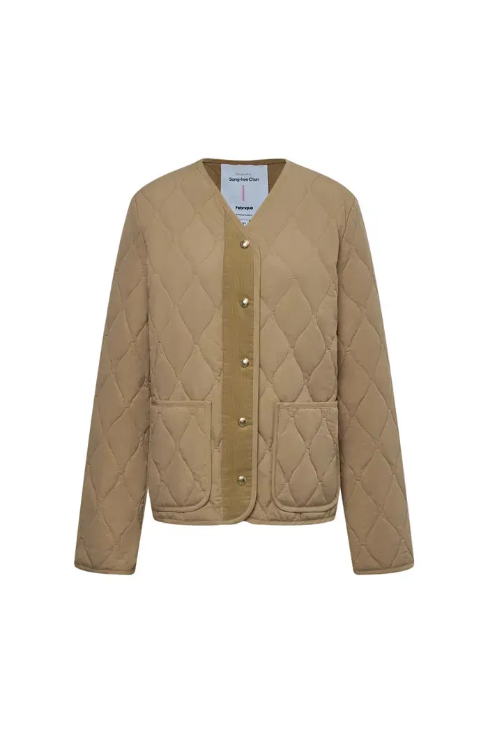 Olivia Khaki Cropped Lightweight Puffer Jacket in High-Density Water-Repellent Fabric