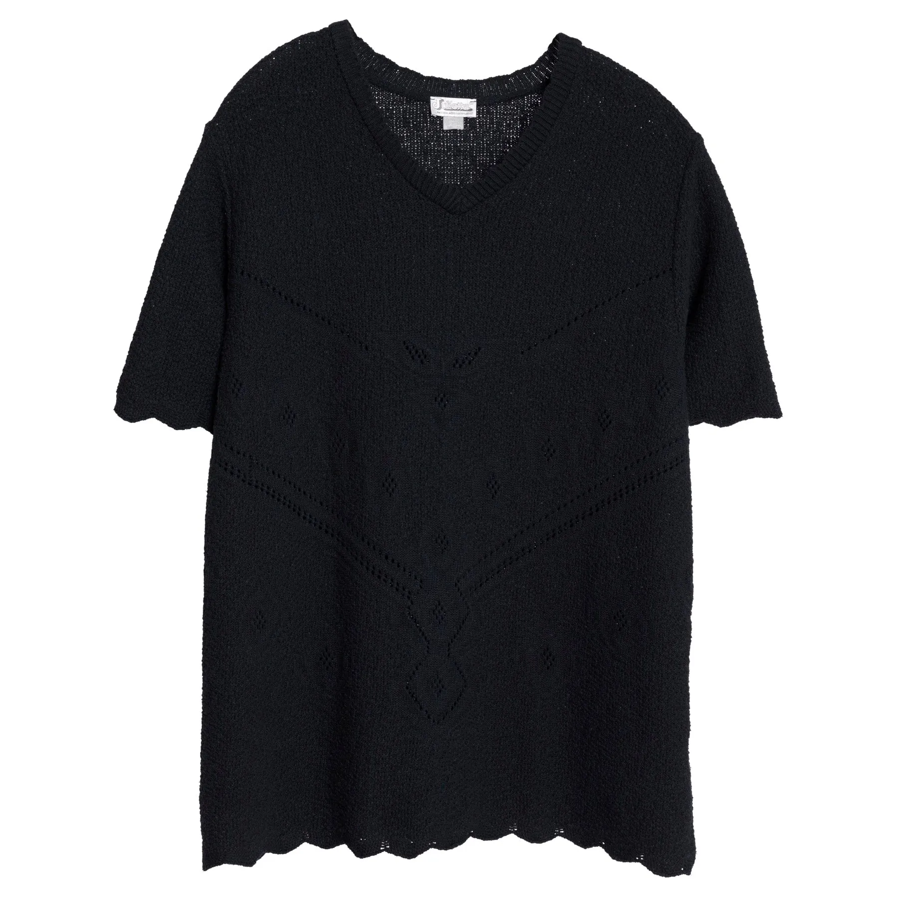 Open Eyelet Crepe Knit Scalloped T Sweater