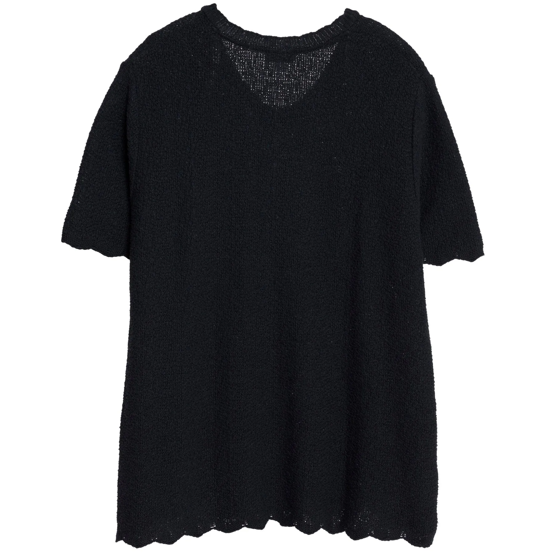 Open Eyelet Crepe Knit Scalloped T Sweater