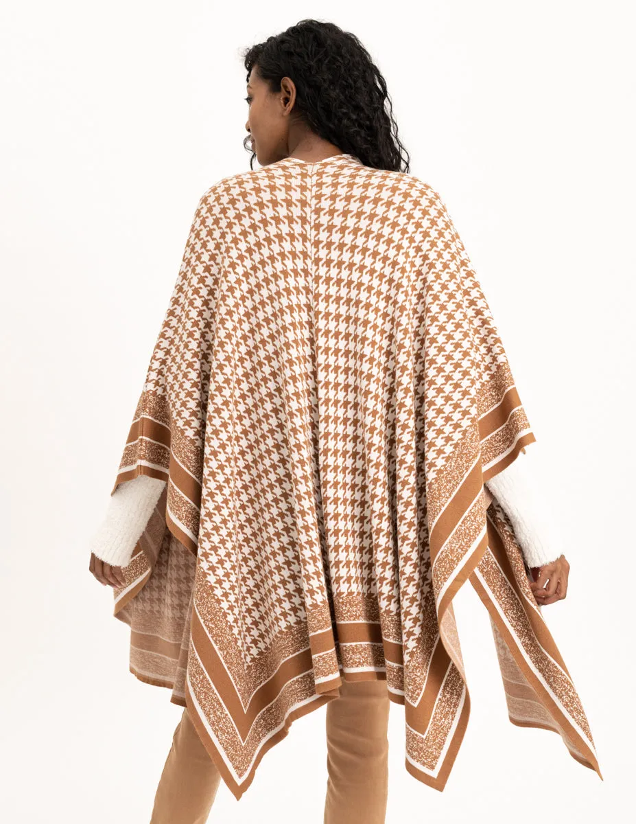 REN6795 Knit Houndstooth Sweater Cape