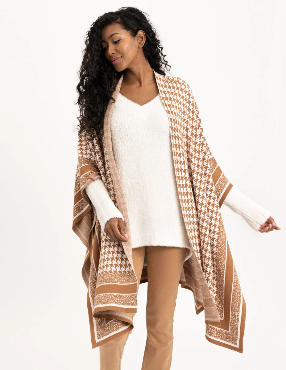 REN6795 Knit Houndstooth Sweater Cape