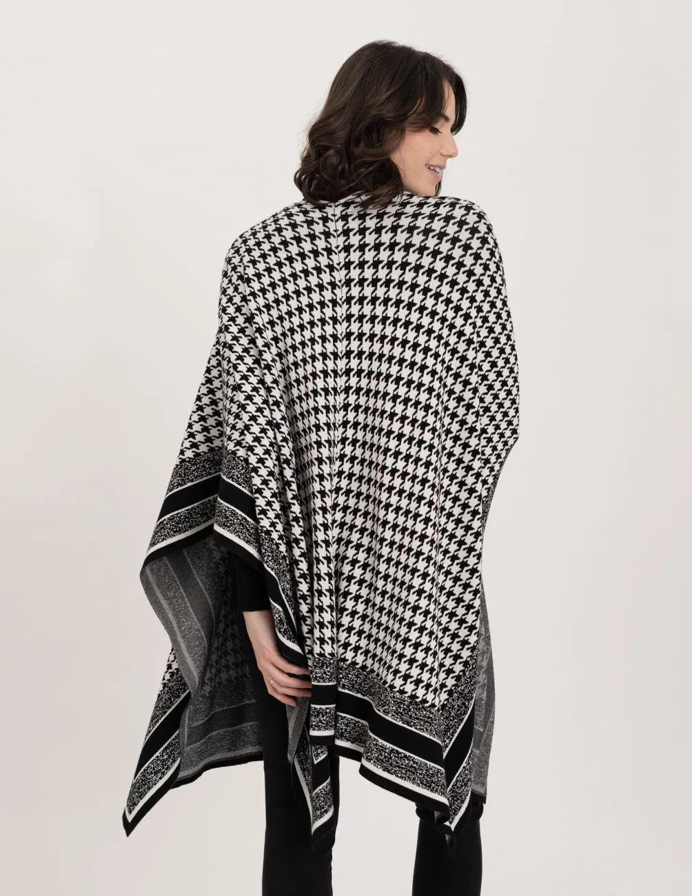 REN6795 Knit Houndstooth Sweater Cape