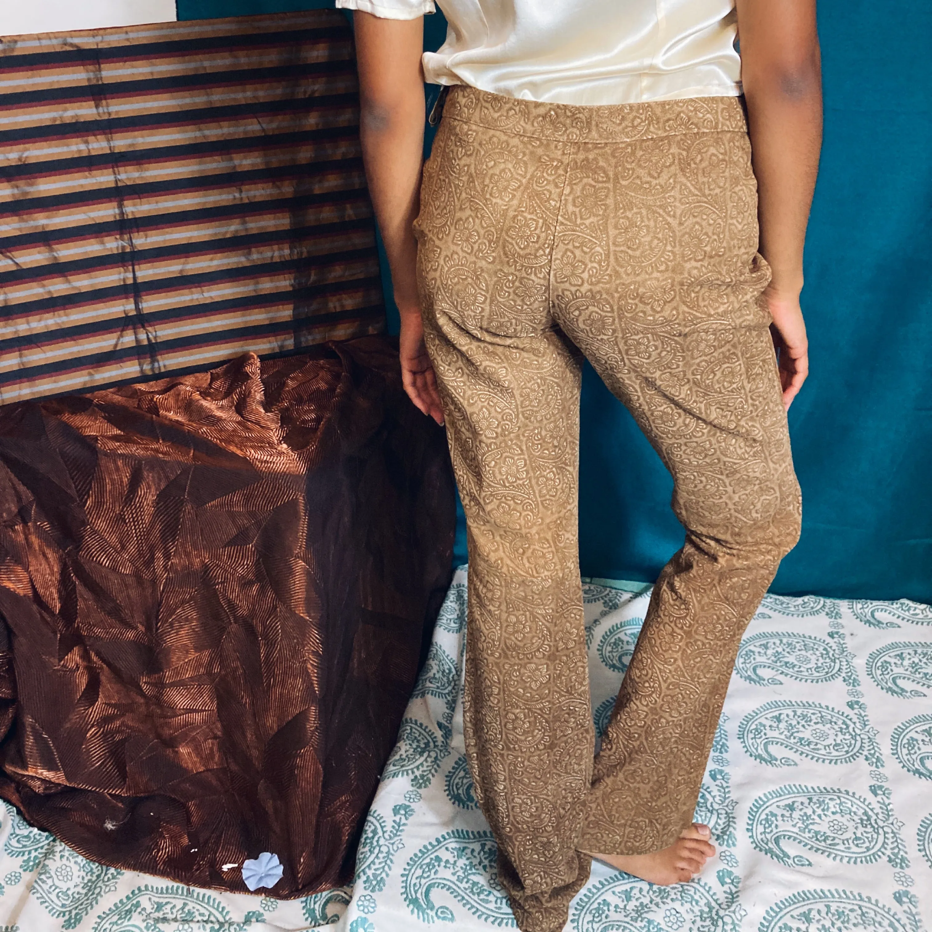 Santacroce Firenze  Printed Suede Leather Trousers Size 42
