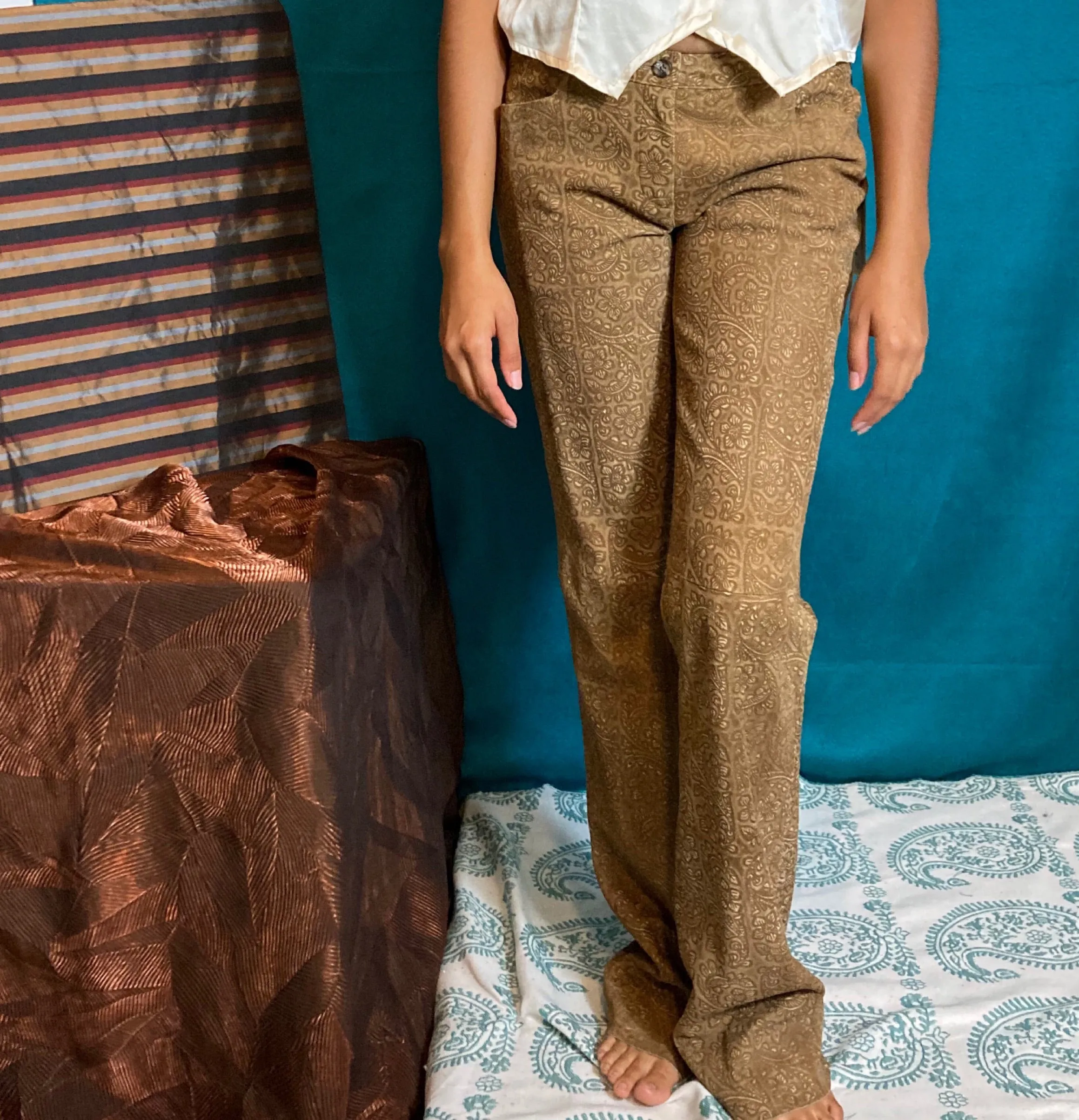 Santacroce Firenze  Printed Suede Leather Trousers Size 42