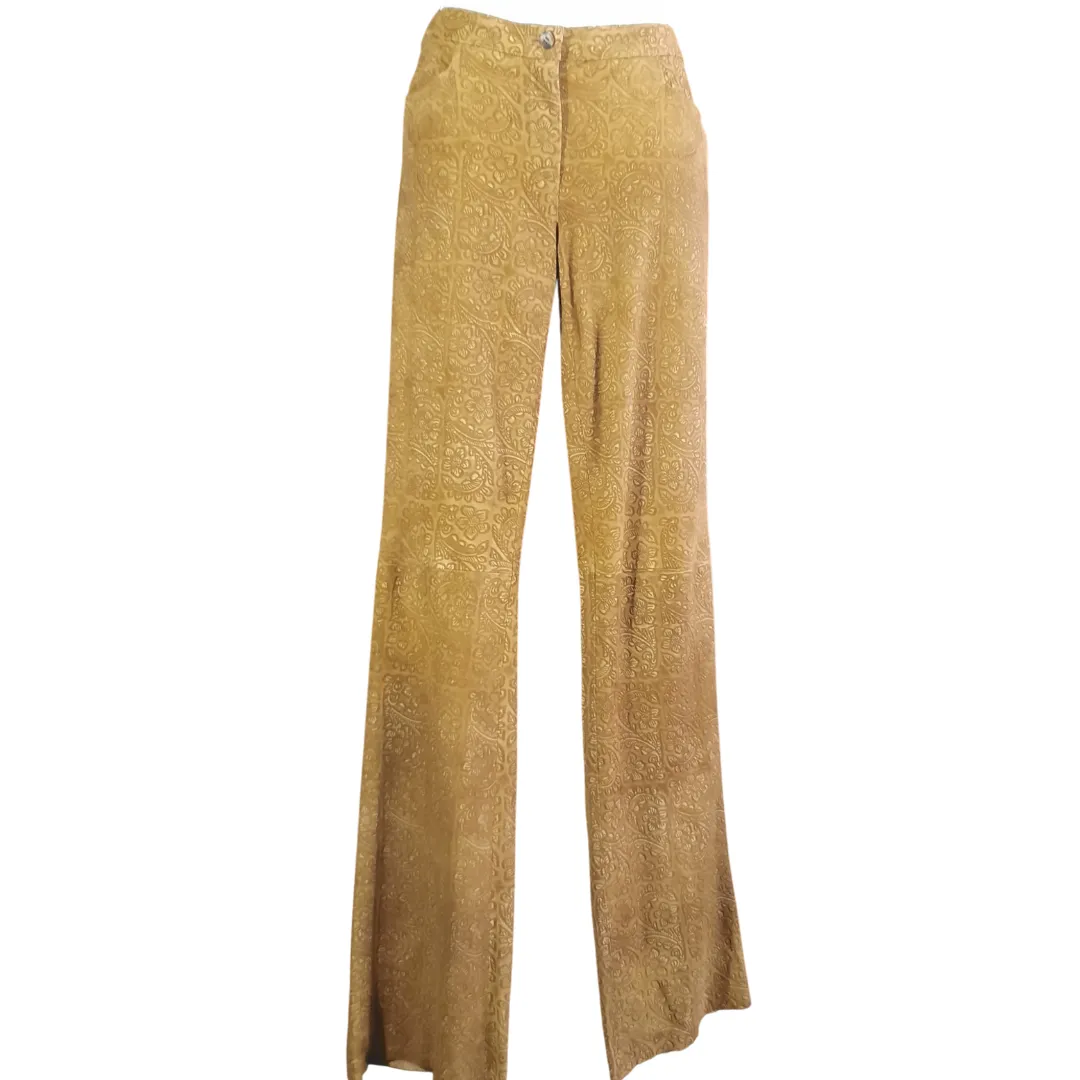 Santacroce Firenze  Printed Suede Leather Trousers Size 42