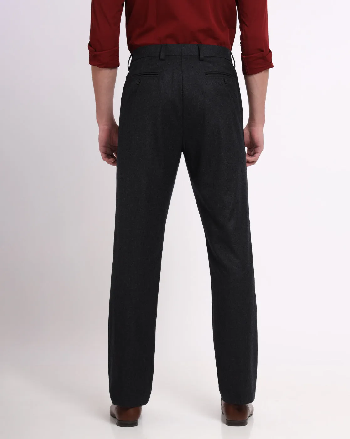 Single Pleat Wool Pants - Dark Charcoal