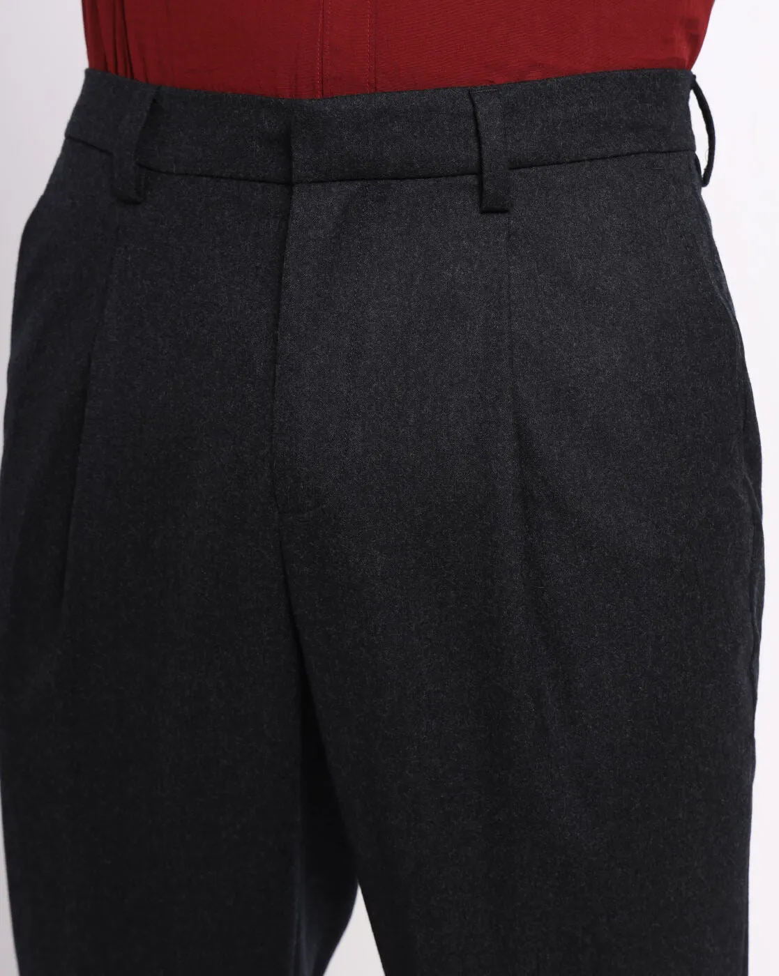 Single Pleat Wool Pants - Dark Charcoal