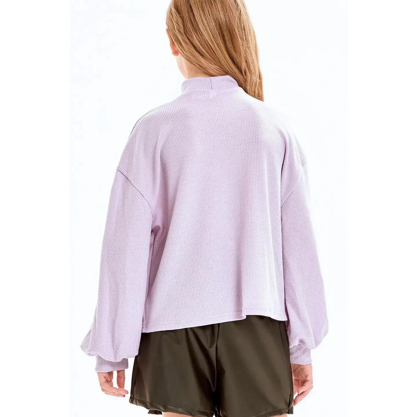 Thermal Knit Mock Neck Top in Lavender